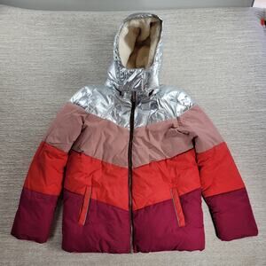 Boden Metallic Colorblock Puffer Coat Kids 15–16Y Sherpa Lined Hooded Jacket